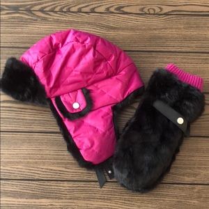 Spyder faux fur trimmed nylon hat and gloves